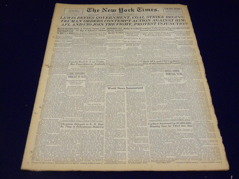 1946 NOV 21 NEW YORK TIMES - LEWIS DEFIES GOVERNMENT COAL STRIKE BEGINS - NT 850