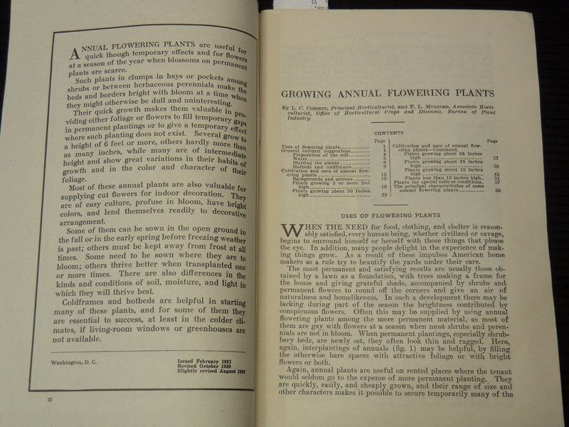 1939 GROWING ANNUAL PLANTS - U. S. DEPARTMENT OF AGRICULTURE BULLETIN - K 2655