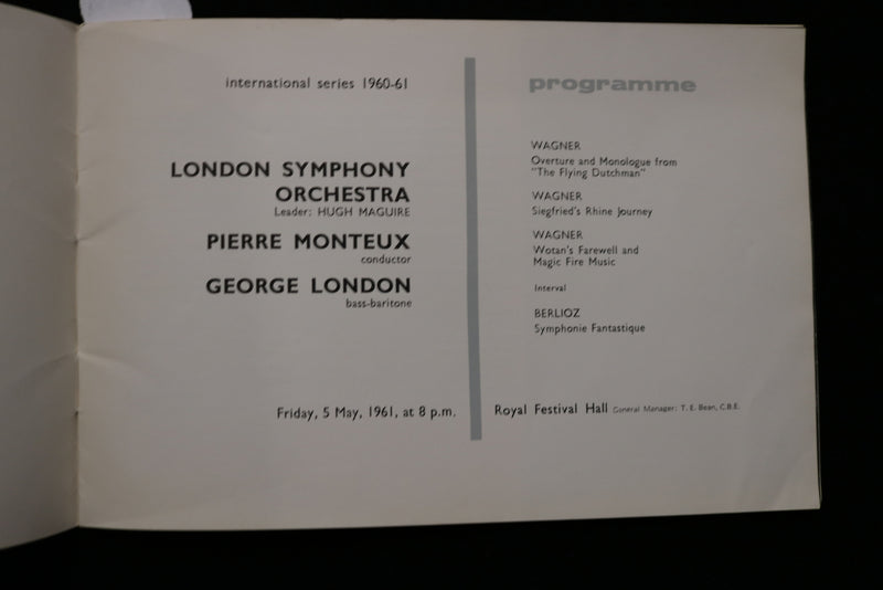 1961 MAY 5 & 22 LONDON SYMPHONY ORCHESTRA PROGRAMS - LOT OF 2 - K 1911