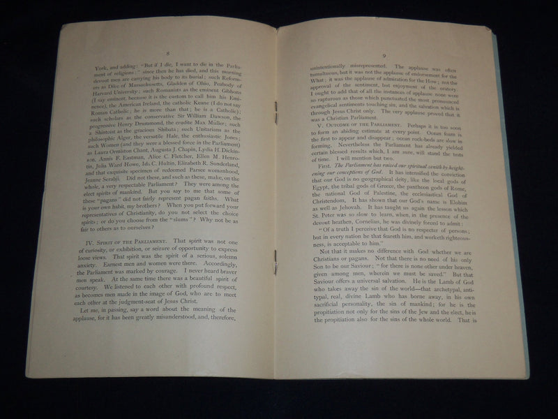 1893 THE PARLIAMENT OF RELIGIONS BOOK BY GEORGE BOARDMAN - J 8862