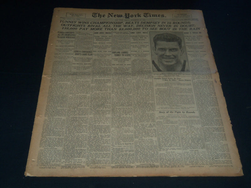 1926 SEPT 24 NEW YORK TIMES - TUNNEY WINS CHAMPIONSHIP BEATS DEMPSEY - NT 7563
