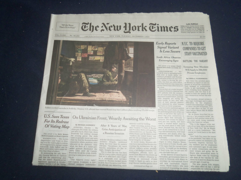 2021 DECEMBER 7 NEW YORK TIMES - EARLY REPORTS SIGNAL VARIANT IS LESS SEVERE