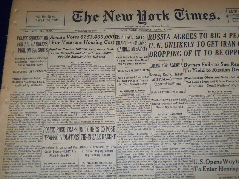 1946 APR 9 NEW YORK TIMES - POLICE SQUEEZE GAMBLES, VIGIL ON BIG SHOTS - NT 2293