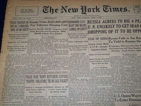 1946 APR 9 NEW YORK TIMES - POLICE SQUEEZE GAMBLES, VIGIL ON BIG SHOTS - NT 2293