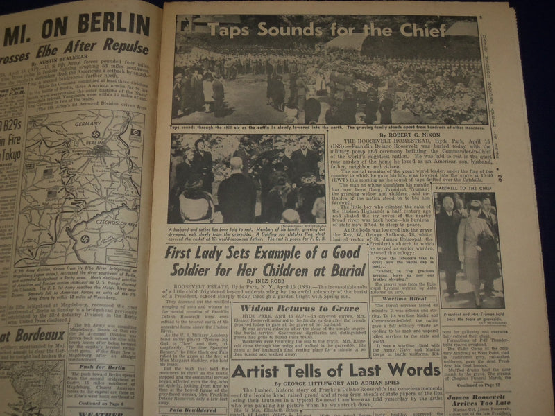 1945 APRIL 16 NEW YORK DAILY MIRROR - F. D. ROOSEVELT IS LAID TO REST - NP 1801