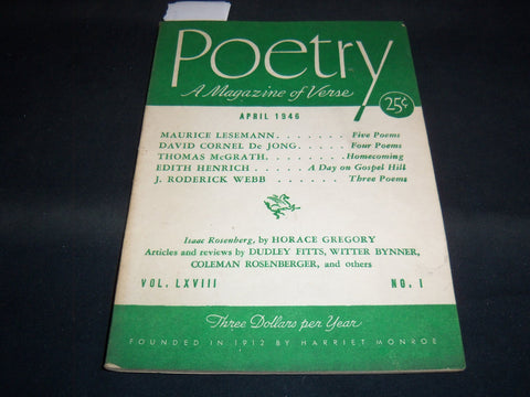 1946 APRIL POETRY A MAGAZINE OF VERSE - MODERN POETRY ASSOCIATION - J 8929