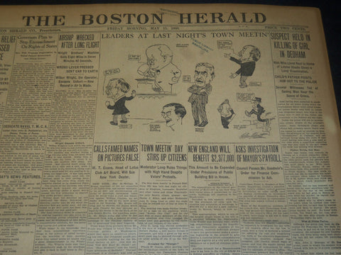 1908 MAY 15 THE BOSTON HERALD - WRIGHT BROS. MACHINE SAILS 8 MI IN 7 MIN - BH 68