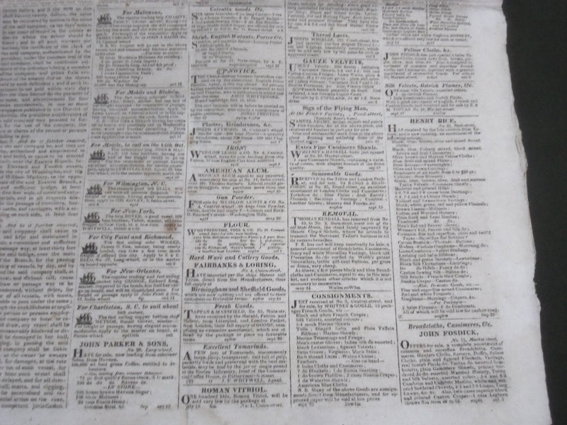 1819 & 1824 BOSTON PATRIOT NEWSPAPER LOT OF 2 - BALLARD & WRIGHT - NP 2740