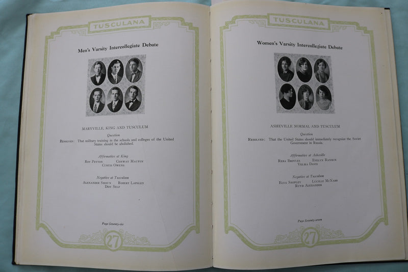 1927 TUSCULANA TUSCULUM COLLEGE SCHOOL YEARBOOK - TUSCULUM, TENNESSEE - YB 3596
