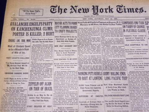 1930 MAY 24 NEW YORK TIMES - AVALANCHE ENGULFS PARTY ON KANCHENJUNG - NT 1656