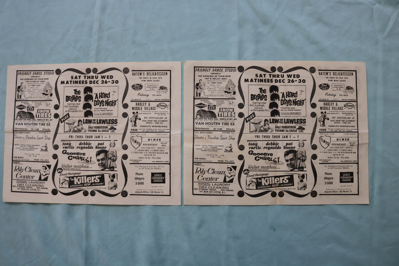 1964 NEW CLIFTON THEATRE PROGRAM-A HARD DAY'S NIGHT-LOT OF 2 -CLIFTON,NJ- K 2535