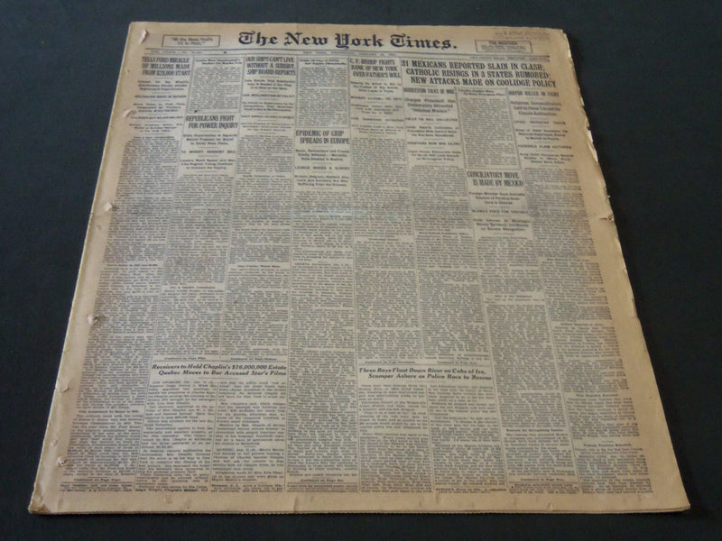 1927 JANUARY 12 NEW YORK TIMES - 21 MEXICANS REPORTED SLAIN IN CLASH - NT 6387