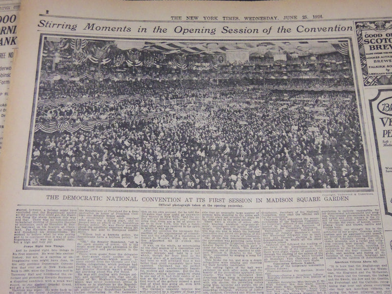 1924 JUNE 25 NEW YORK TIMES - HARRISON'S KEYNOTE STIRS A FUROR - NT 5069