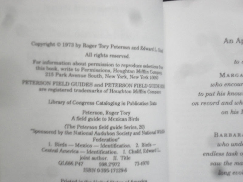 1973 MEXICAN BIRDS SOFTCOVER BOOK - PETERSON FIELD GUIDE - BY PETERSON - J 9364