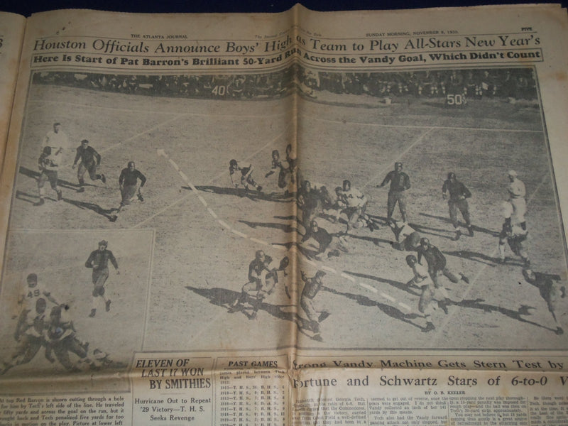 1930 NOVEMBER 9 ATLANTA JOURNAL NEWSPAPER - GEORGIA WINS BY KICK 7-6 - NP 972E