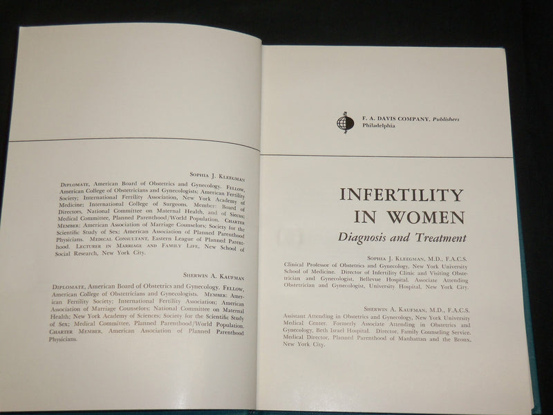 1966 INFERTILITY IN WOMEN BOOK & ANNOUNCEMENT CARD BY KLEEGMAN KAUFMAN- KD 2761A