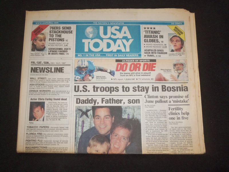1997 DECEMBER 19-21 USA TODAY NEWSPAPER - U.S. TROOPS TO STAY IN BOSNIA- NP 7895