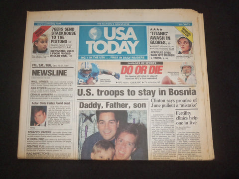 1997 DECEMBER 19-21 USA TODAY NEWSPAPER - U.S. TROOPS TO STAY IN BOSNIA- NP 7895