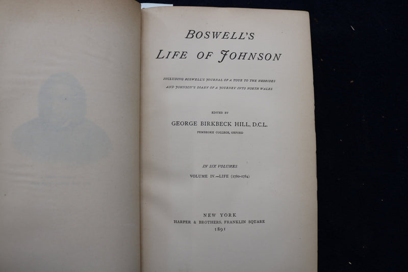 1891 BOSWELL'S LIFE OF JOHNSON HARDCOVER BOOKS - LOT OF 6 VOLUMES - KD 9449