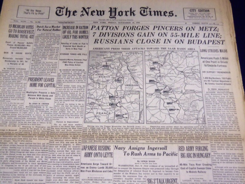 1944 NOVEMBER 10 NEW YORK TIMES - PATTON PINCERS ON METZ - NT 3332