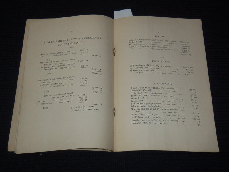 1894 TOWN OF CANTON WATER COMMISSIONERS 6TH ANNUAL REPORT - K 3097