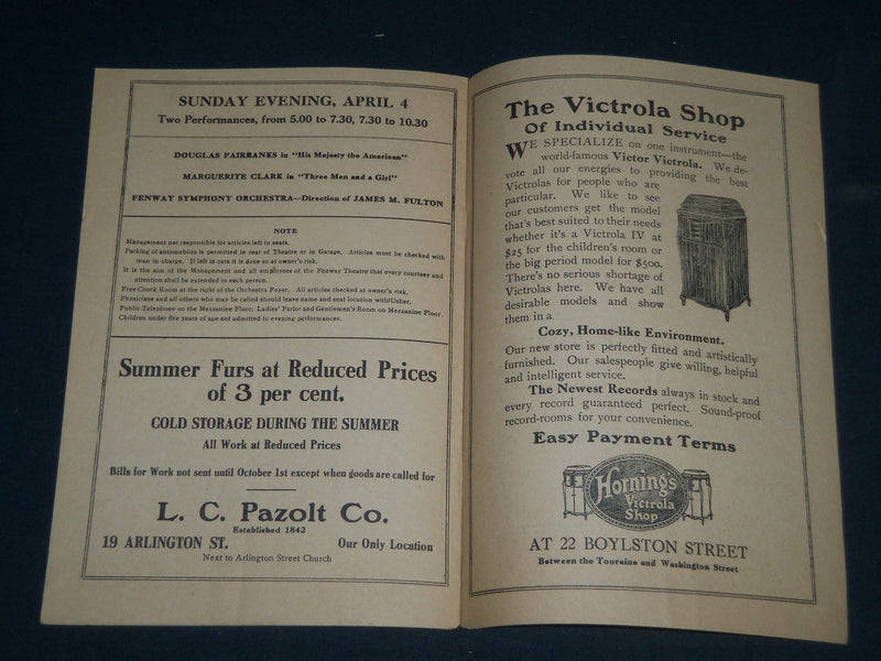 1920 FENWAY THEATRE PROGRAM - NORMA TALMADGE IN DAUGHTER OF TWO WORLDS - J 4080