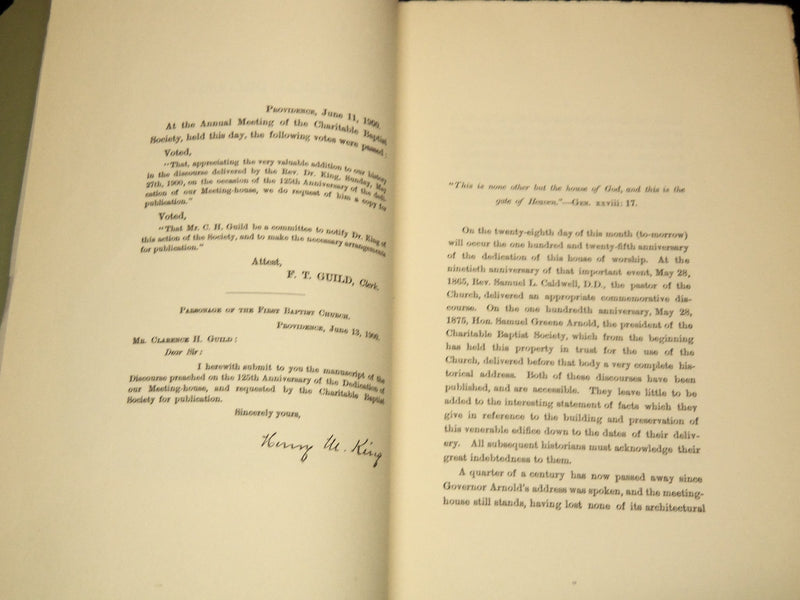 1900 FIRST BAPTIST MEETING HOUSE DISCOURSE - HENRY KING - PROVIDENCE - J 7526