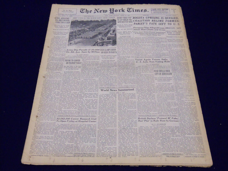 1948 APRIL 11 NEW YORK TIMES - BOGOTA UPRISING IS QUELLED - NT 138