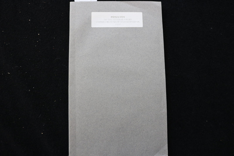 1818 RESOLVES OF THE GENERAL COURT OF MASSACHUSETTS - SOFTCOVER BOUND - K 2884