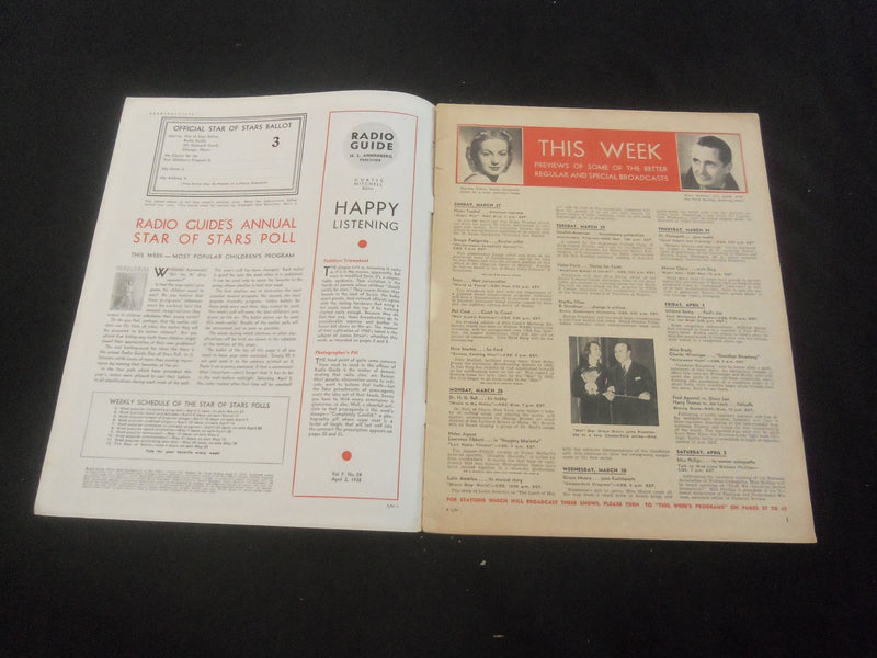 1938 APRIL 2 RADIO GUIDE MAGAZINE - GRACE MOORE COVER - SP 9517L
