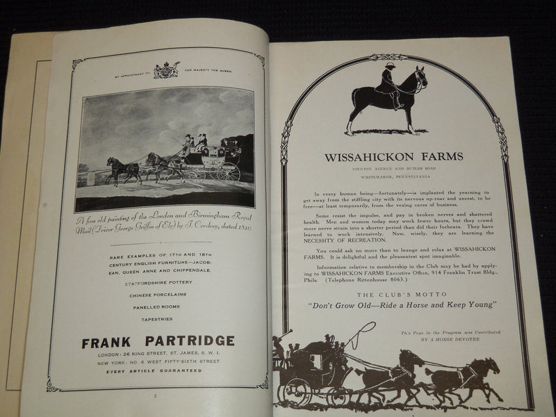 1928 SEPTEMBER PHILADELPHIA RIDERS & DRIVERS HORSE SHOW PROGRAM - J 7496