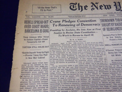 1937 APRIL 6 NEW YORK TIMES - REBELS SPREAD OUT OVER COAST ROADS IS GOAL- NT 732