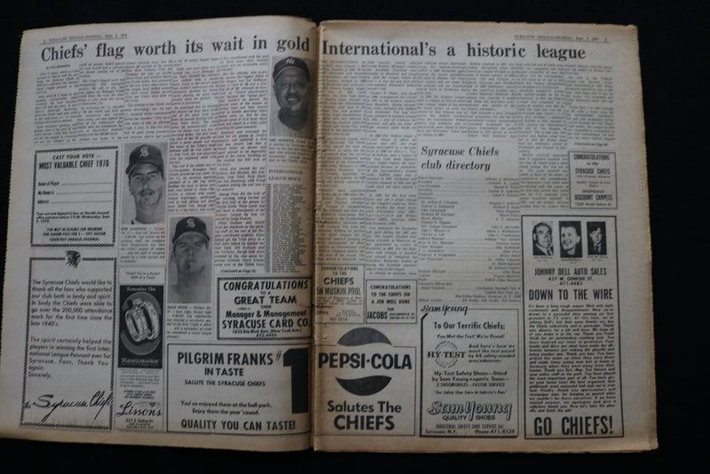 1970 SEPTEMBER 3 SYRACUSE HERALD-JOURNAL NEWSPAPER SPORTS SECTION - NP 8929