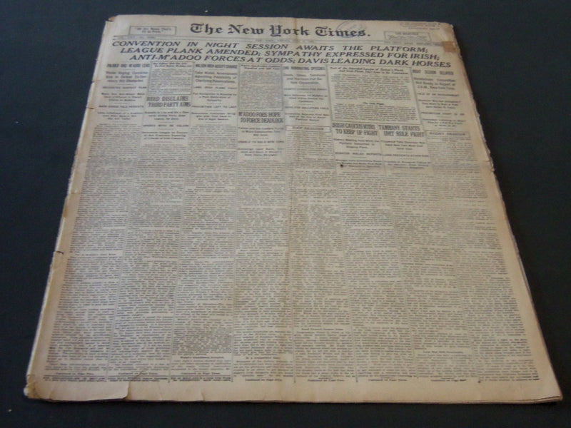 1920 JULY 2 NEW YORK TIMES - CONVENTION NIGHT SESSION AWAITS PLATFORM - NT 6501