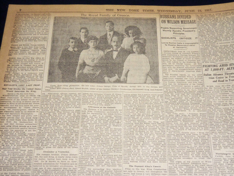1917 JUNE 13 NEW YORK TIMES - CONSTANTINE GIVES UP GREEK THRONE - NT 7794