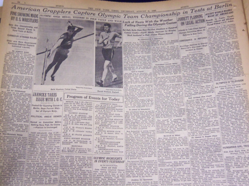 1935 AUG 6 NEW YORK TIMES - OWENS COMPLETES TRIPLE, 5 MARKS FALL - NT 1931