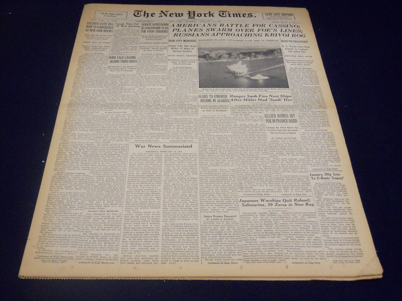 1944 FEBRUARY 10 NEW YORK TIMES - AMERICANS BATTLE FOR CASSINO - NT 3734