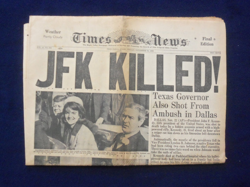 1963 NOVEMBER 22 TIMES NEWS NEWSPAPER - JFK KILLED - TWIN FALLS, IDAHO - NP 6445
