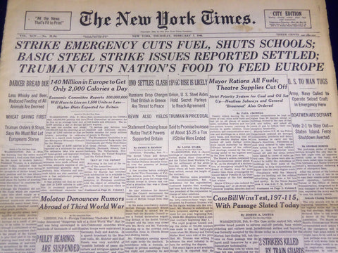 1946 FEB 7 NEW YORK TIMES - TRUMAN CUTS NATION'S FOOD TO FEED EUROPE - NT 878