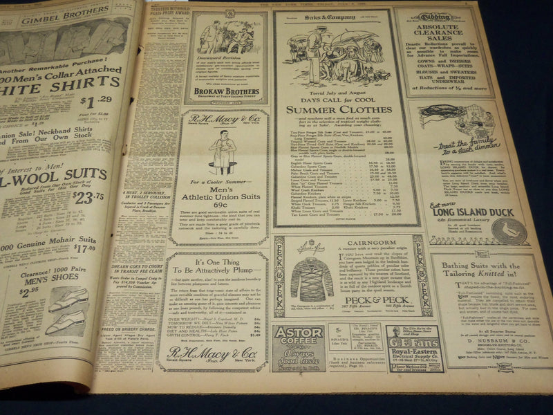 1923 JULY 6 NEW YORK TIMES NEWSPAPER - MAY BREAK EVEN ON DEMPSEY BOUT - NT 7739