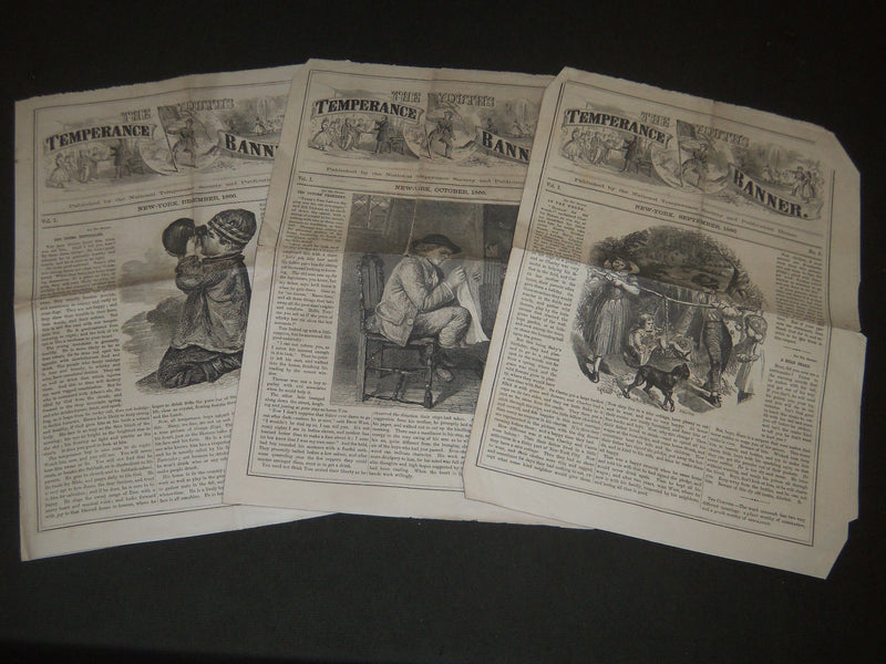 1866 THE YOUTH'S TEMPERANCE BANNER NEWSPAPER LOT OF 3 - VOLUME 1 ISSUES- NP 2051