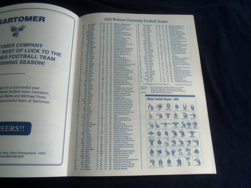 1992 OCTOBER 10 FOOTBALL PROGRAM - WIDENER UNIV VS LYCOMING COLLEGE - SP 1218N