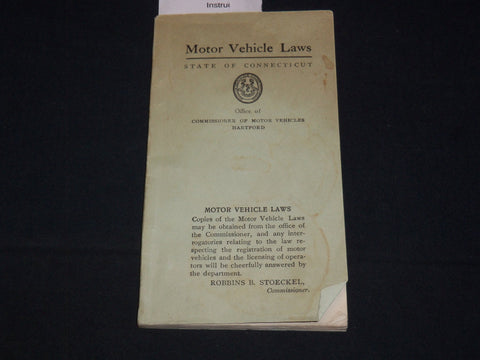 1940'S STATE OF CONNECTICUT MOTOR VEHICLE LAWS- ROBINS B. STOECKEL - K 2062