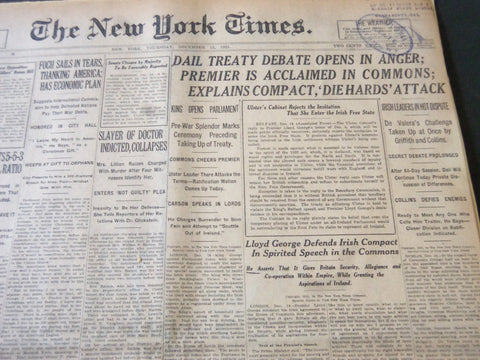 1921 DECEMBER 15 NEW YORK TIMES - DAIL TREATY DEBATE OPENS IN ANGER - NT 6140