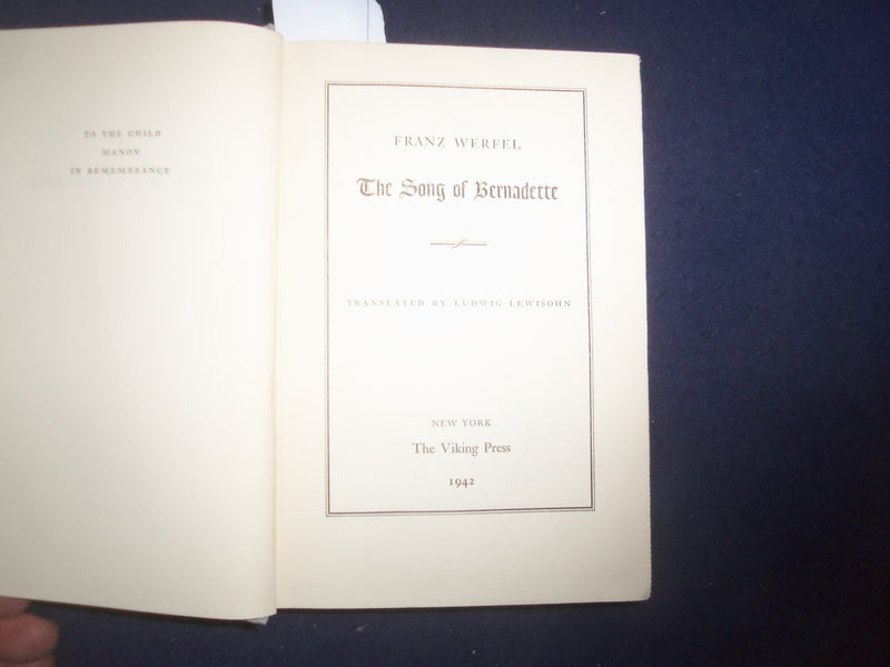 1942 THE SONG OF BERNADETTE HARDCOVER BOOK BY FRANZ WERFEL- KD 8172