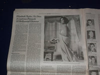 2011 MARCH 24 THE NEW YORK TIMES - ELIZABETH TAYLOR DEAD - NP 3034