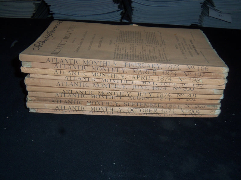 1874 THE ATLANTIC MONTHLY MAGAZINE-LOT OF 10 ISSUES-STORIES & ARTICLES-WR 1387