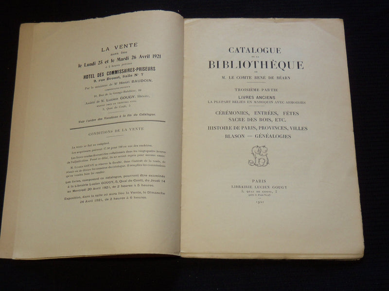 1920-1923 BIBLIOTHEQUE DE M. LE CTE RENE DE BEARN VOLUME 1-4 LOT OF 4 - O 2351B