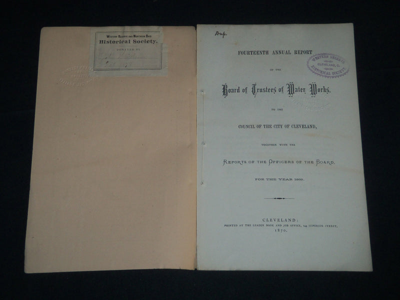 1870 CITY OF CLEVELAND WATER WORKS 14TH ANNUAL REPORT FOR THE YEAR 1869 - J 4489