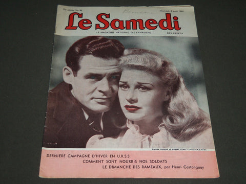 1944 APRIL 8 LE SAMEDI MAGAZINE - GINGER ROGERS & ROBERT RYAN COVER - ST 5170